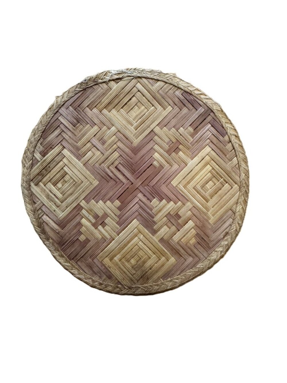 Vintage Round Boho Woven Straw Trivet Wall Hanging, 6, Tiki Boho Decor